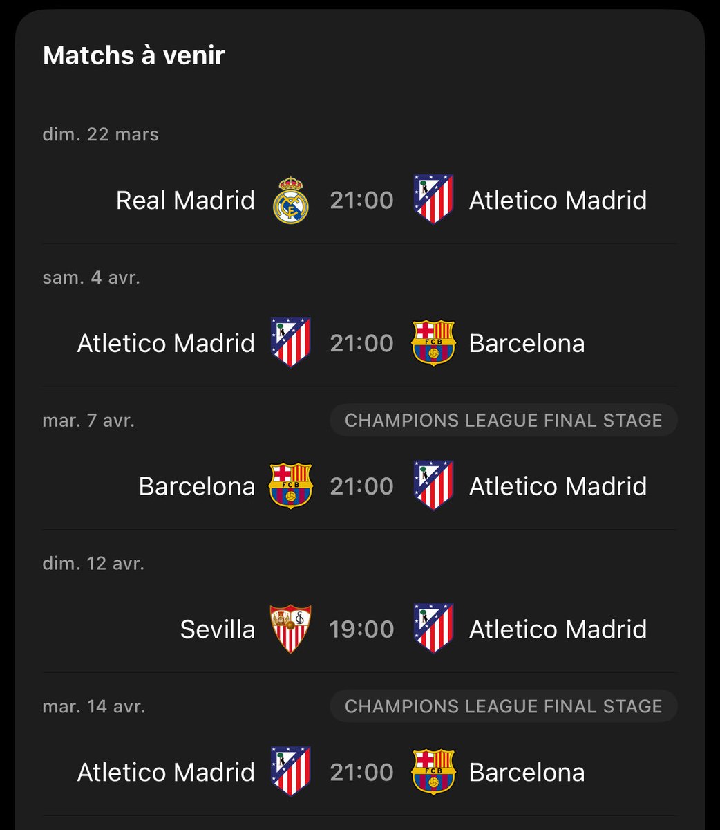 VibesFoot's tweet photo. Le calendrier de l’Atlético Madrid. 💀 https://t.co/9iJTcrnqNl