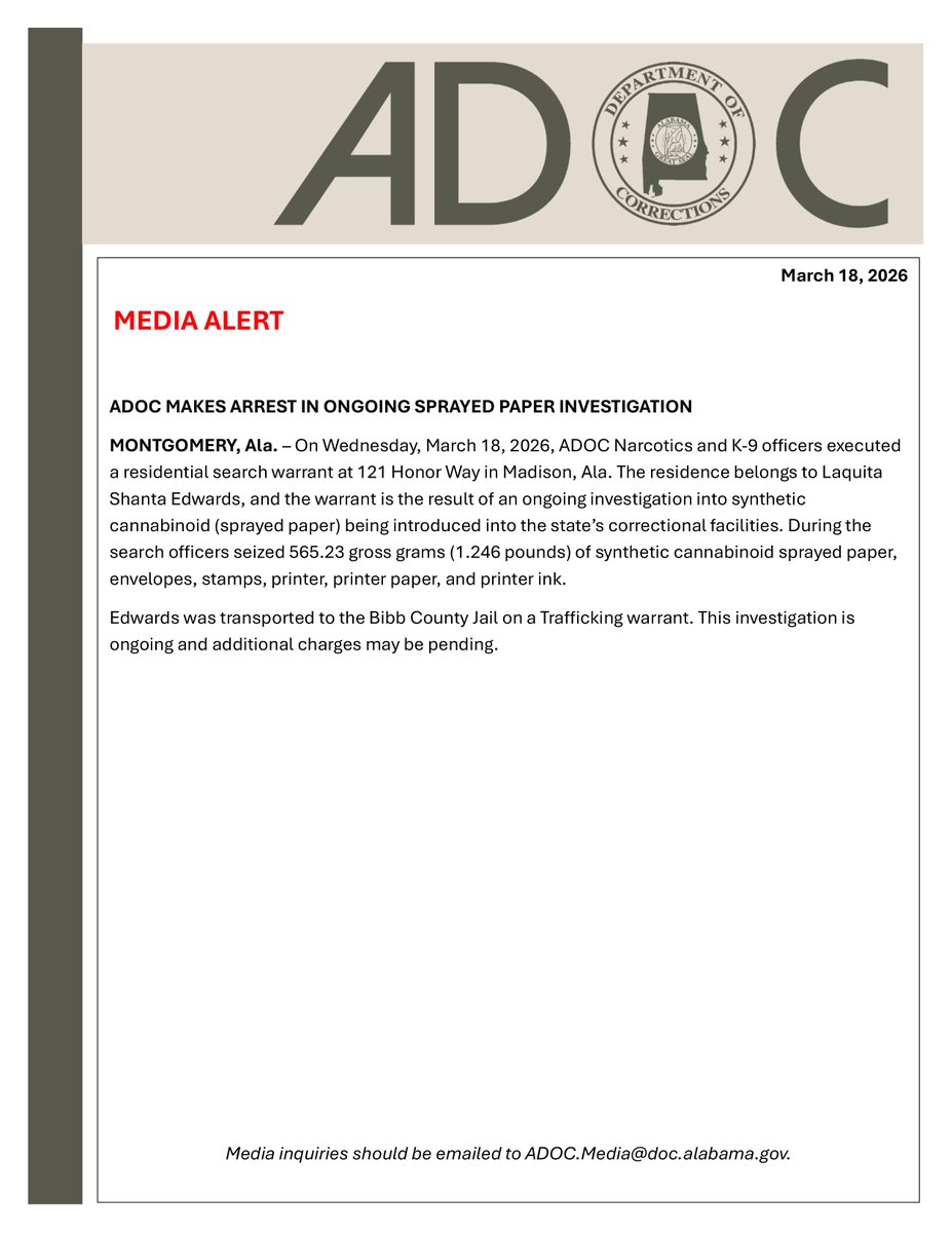 Alabama Department of Corrections tweet media