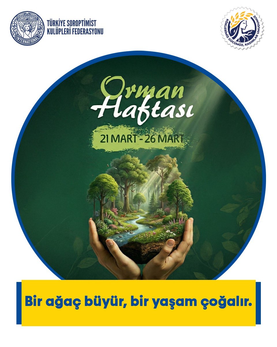 Orman Haftası’nda bir kez daha hatırlıyoruz:
Doğa bize ait değil; emanet.
Bugün göstereceğimiz özen, yarının nefesi olur.

TSKF Yönetim Kurulu
2026 – 2028 Dönemi
🌳🌳🌳🌳

#köklerimizgücümüzkadınlarumudumuz #SoroptimistTürkiye #soroptimisteurope #soroptimistglobal