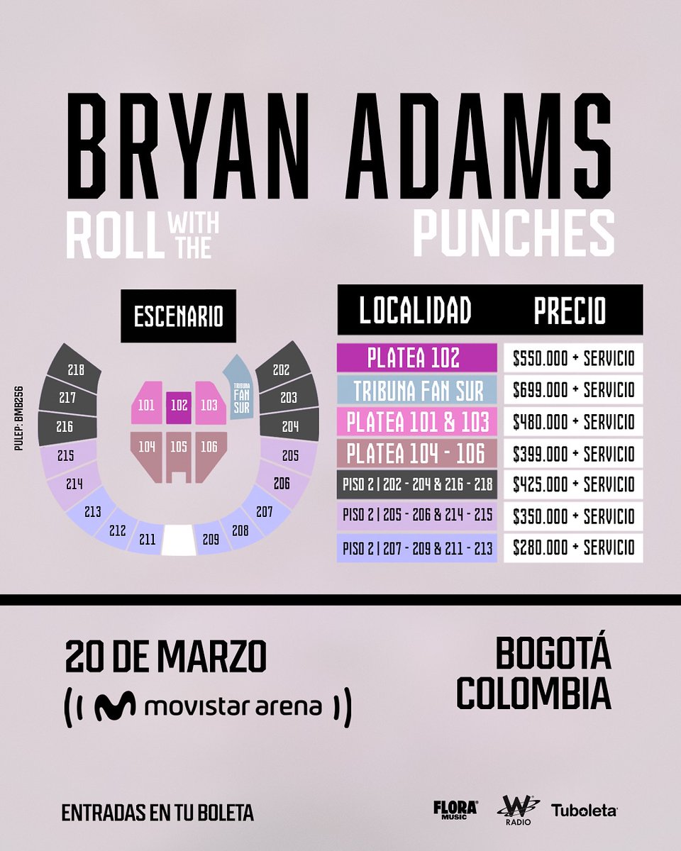 Tuboletaoficial's tweet photo. Una leyenda que sigue haciendo historia. 🎸✨

Bryan Adams regresa con su gira Roll With The Punches, tras más de cuatro décadas de éxitos alrededor del mundo. Un show que reúne sus grandes clásicos y nueva música en una experiencia imperdible para los amantes del rock. 🎶

🚗¿Ya tienes la boleta para el concierto? Ahora compra Tuboleta Te Lleva, el servicio adicional que te transporta al evento y te regresa a casa de forma cómoda y segura. ¡Despreocúpate por el trayecto y disfruta el show! Más info en: https://t.co/dSwmKpjxxP

📅 Fecha: 20 de Marzo
📍 Lugar: @movistararenaco
🎟️ Compra en: https://t.co/ioBpjdpTy1
⭐️Responsable: Flora Music S.A.S
⚫️Código pulep: BMB256