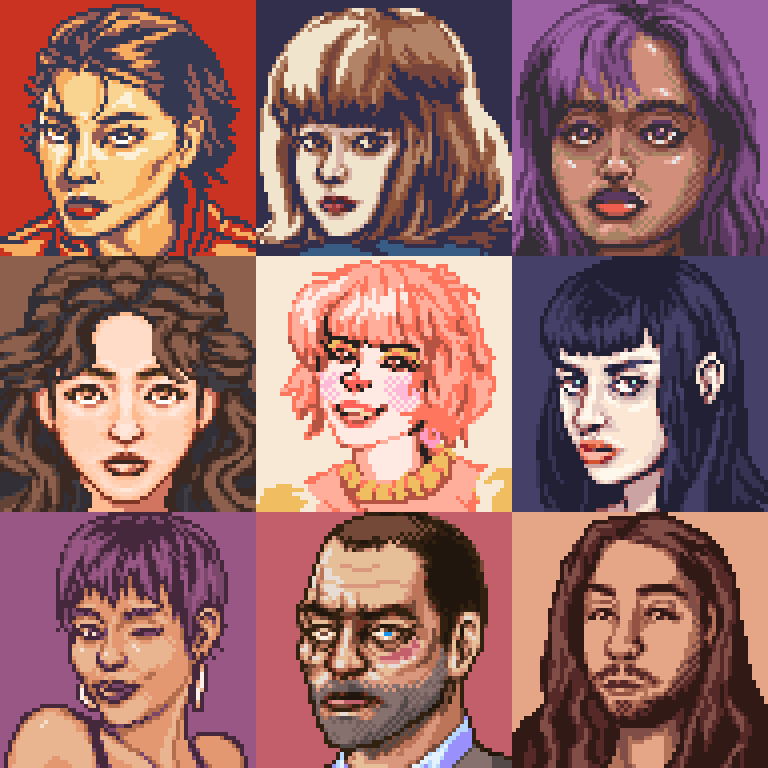Setho_o's tweet photo. 100 faces challenge 19-27  64x64    #pixelartist #pixelart #gamedev #pixelartist #ドット絵  #indiegaming https://t.co/4wc5fA2z9q