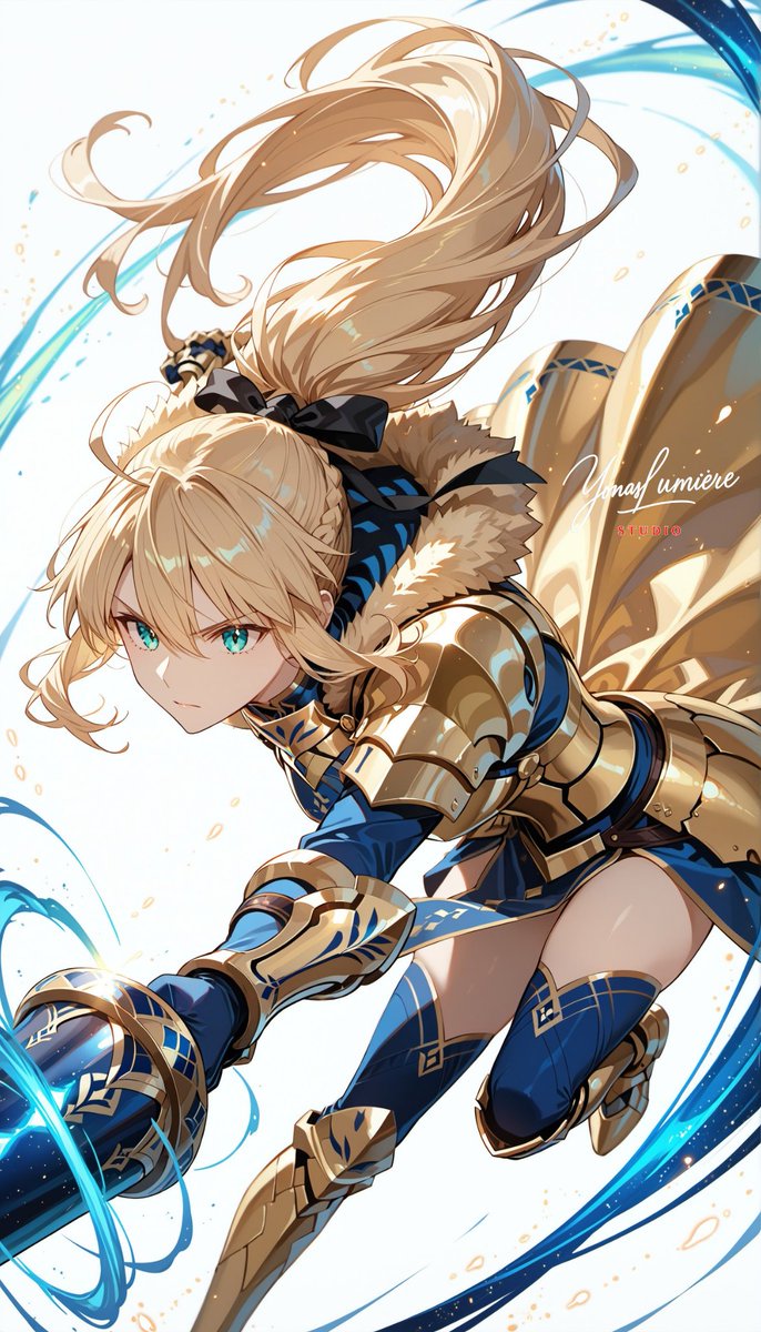oneesan_aiart's tweet image. Artoria Pendragon Lily — in her Lancer form, the young king moves with radiant grace, her shining spear carrying the purity and determination of a knight destined for greatness ⚔️✨ #SaberLily #ArtoriaLily #FateSeries #aiart