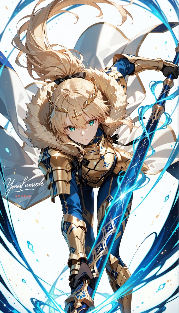 oneesan_aiart's tweet image. Artoria Pendragon Lily — in her Lancer form, the young king moves with radiant grace, her shining spear carrying the purity and determination of a knight destined for greatness ⚔️✨ #SaberLily #ArtoriaLily #FateSeries #aiart