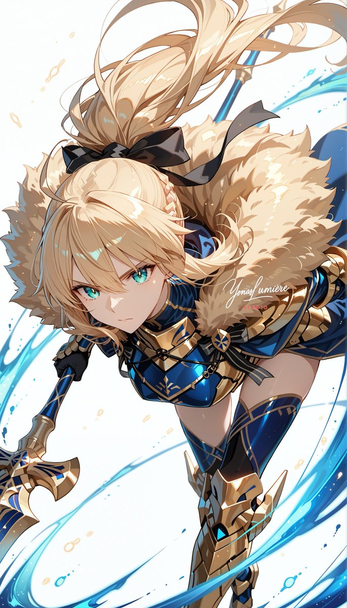 oneesan_aiart's tweet image. Artoria Pendragon Lily — in her Lancer form, the young king moves with radiant grace, her shining spear carrying the purity and determination of a knight destined for greatness ⚔️✨ #SaberLily #ArtoriaLily #FateSeries #aiart