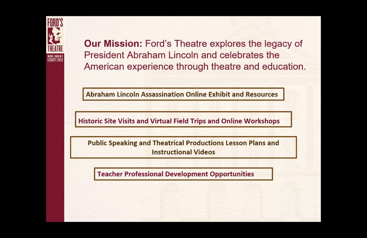 GDewayneS's tweet photo. You can bring history to life with @Fordstheatre’s incredible classroom resources! From primary sources to virtual tours and lesson plans, it’s everything you need to engage students with the story of Lincoln and the Civil War. Thank you @passport2lead and @KEDCGrants! https://t.co/VTsYZSPF7u