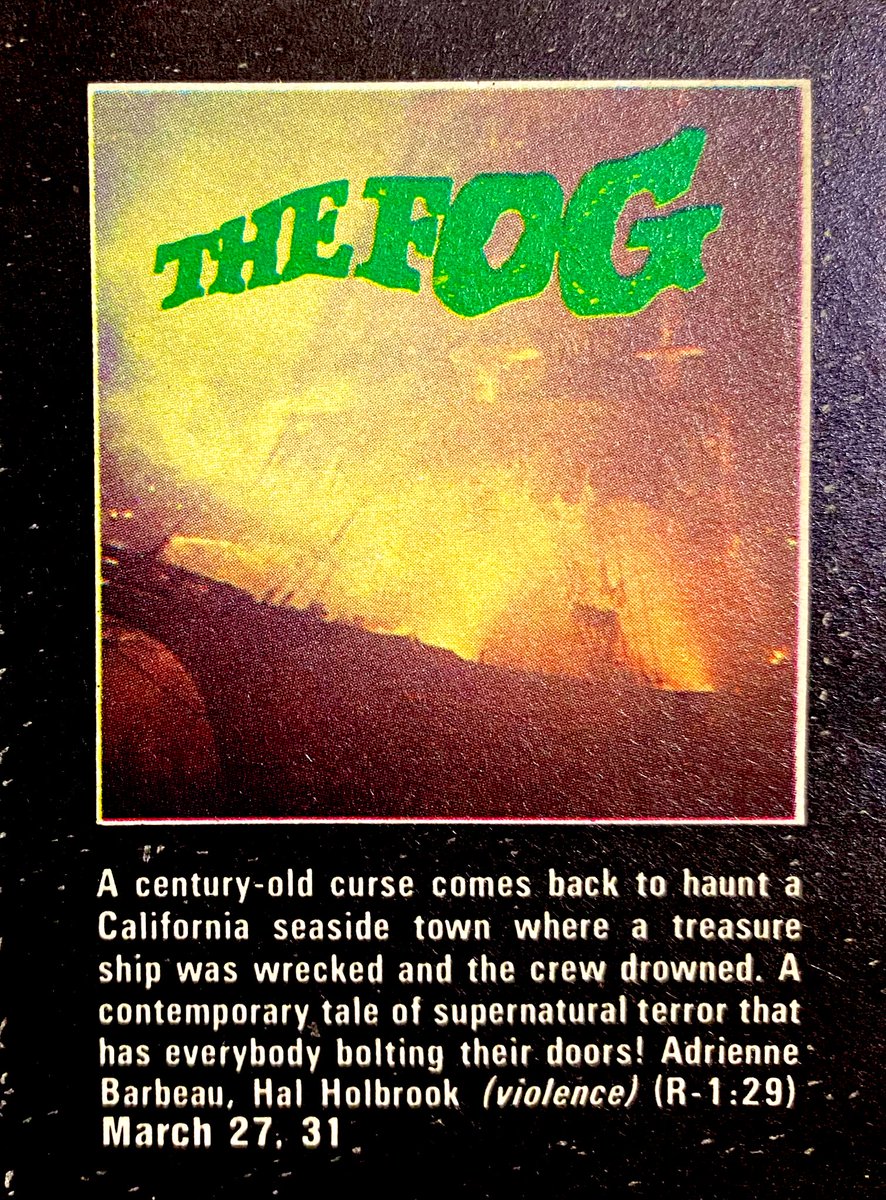 ClassicHBOGuide's tweet image. March 1981 @HBO - John Carpenter’s THE FOG - guide ads, original @Newsweek review, still with the cast #1980s #fog #HorrorMovies #ghost @TheHorrorMaster