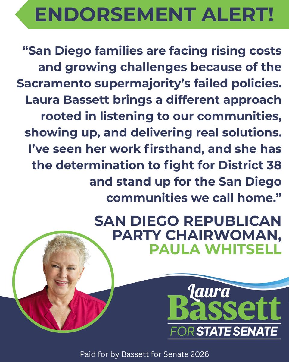 With the San Diego County Republican Party now on board, both counties in our district are united behind this campaign.

We’re building the kind of coalition it takes to take on Sacramento’s supermajority and fight for accountability, affordability, and safer communities!