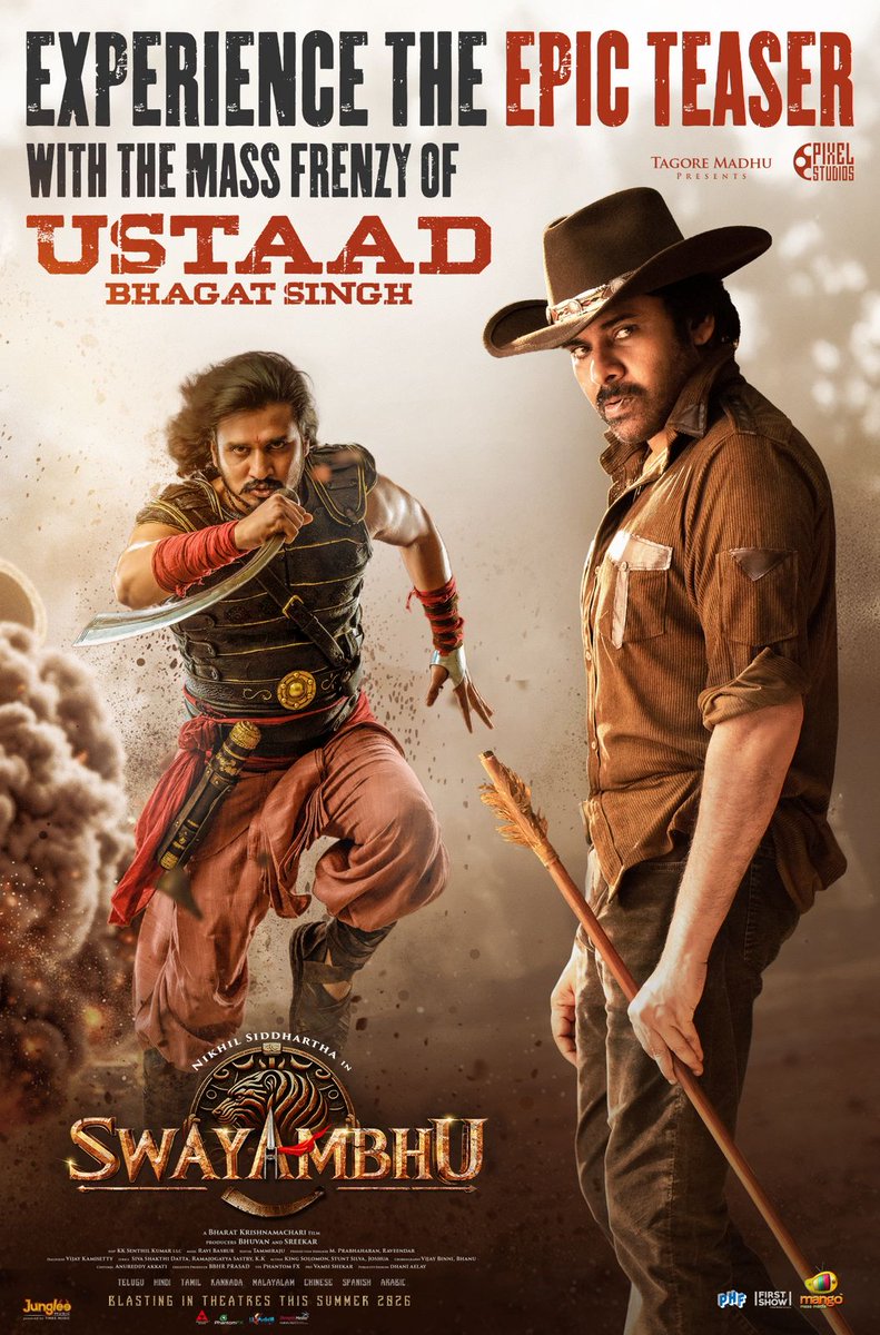 BigtvCinema's tweet photo. Experience the EPIC TEASER of #Swayambhu on big screens along with #UstaadBhagatSingh...🔥🔥🔥
#NikhilSiddhartha #ActorNikhil #Samyuktha #NabhaNatesh #Tollywood #entertainment #Bigtv #BigtvCinema https://t.co/22OmU6Ft84