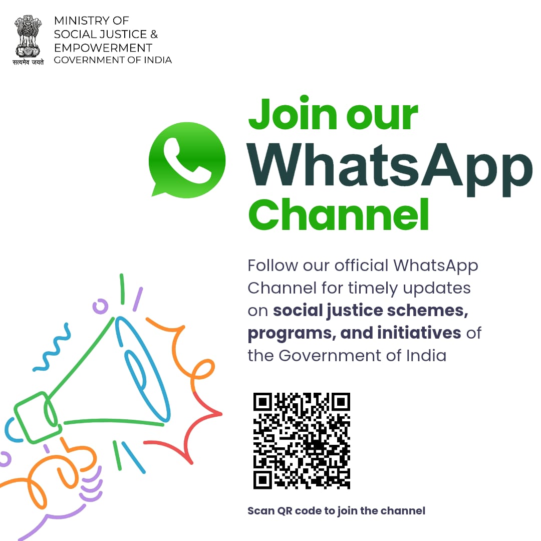 MSJEGOI's tweet image. Stay updated with important information—join our WhatsApp channel by scanning the QR code today. #StayConnected

@PMOIndia @narendramodi @AmitShah @Drvirendrakum13 @RamdasAthawale @blvermaup @PIB_India @mygovindia @MIB_India @NISD_India @nskfdc @NSFDC_MOSJE @nbcfdc