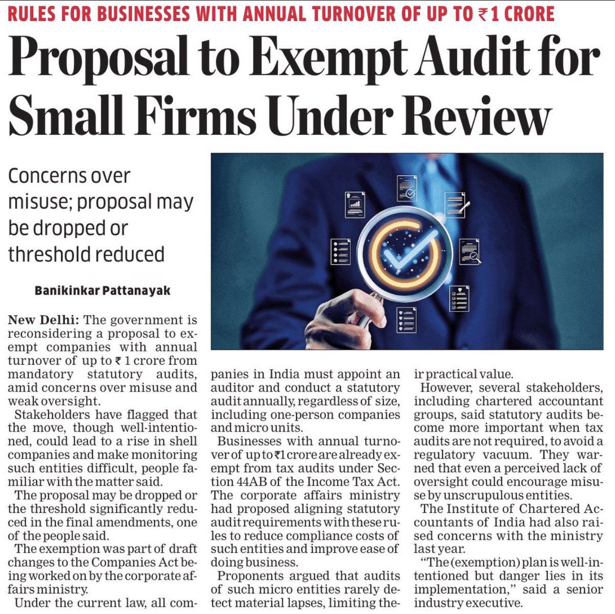 CaAbhishekMehan's tweet photo. 🚨 Audit Exemption for Small Firms: Ease or Exposure?

The proposal to exempt companies (turnover up to ₹1 crore) from statutory audits sounds like removing weight from a runner’s shoulders.
But here’s the catch — what if that “weight” was actually the balance keeping them from falling?

Let’s break it down 👇

⚖️ The Pros (Why it makes sense)

✅ Lower compliance cost for small businesses
→ For a ₹50 lakh turnover company, audit fees can feel disproportionate

✅ Ease of doing business
→ Less paperwork, faster decisions, more focus on growth

✅ Reduced regulatory burden
→ Especially for micro and one-person companies

📌 Example: A small startup focusing on survival may benefit more from cash flow than compliance-heavy processes.

⚠️ The Cons (What we might be ignoring)

❌ Increased risk of shell companies
→ Less scrutiny = easier misuse

❌ Regulatory gap
→ Tax audit already not applicable in many cases — removing statutory audit creates a vacuum

❌ Loss of credibility
→ Audit is not just compliance, it’s trust currency for lenders, investors, and stakeholders

📌 Example: A company without audited financials may struggle more in getting loans or attracting investors.

🧠 CA Perspective

Statutory audit is often misunderstood as a burden, but in reality, it acts as a preventive control system, not just a detection tool.

Instead of removing audits, a smarter approach could be:
👉 Simplified audits
👉 Risk-based audits
👉 Threshold-based reporting relaxations

Because compliance should evolve — not disappear.

💬 The Real Question:
Are we making business easier… or just making oversight weaker?

#Audit #Compliance #CorporateLaw #CA #EaseOfDoingBusiness #Finance #Governance