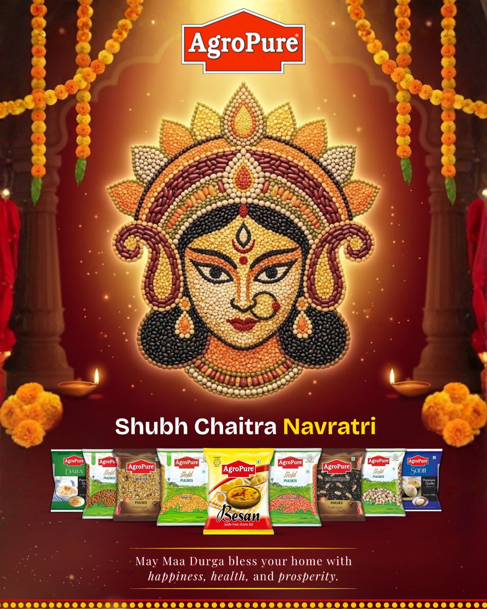 Agropure1's tweet photo. Shubh Chaitra Navratri 🙏✨
Har ghar mein aaye Maa Durga ka ashirwad aur sehat se bhara har din – AgroPure ke saath.

#Navratri2026 #ChaitraNavratri #JaiMataDi #AgroPure #FestiveVibes #HealthyLiving #PureFood #IndianFestivals #Blessings #NavratriSpecial https://t.co/0PGTddkePJ