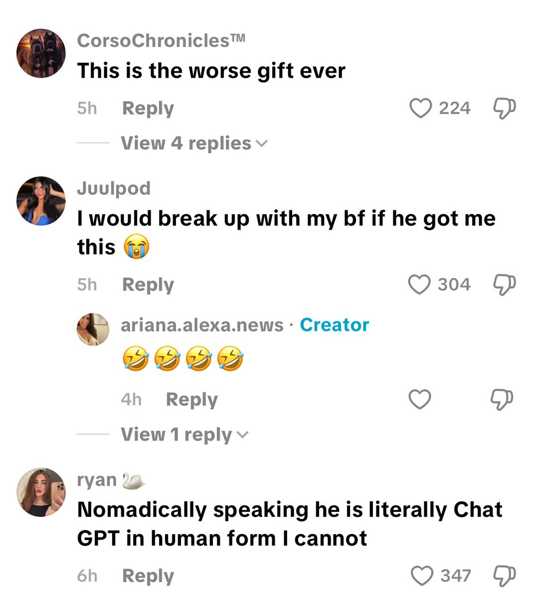 TheBigBroTea's tweet image. This girl’s bf bought her a cameo from Alex and the comments are so funny 😂 #loveisblind