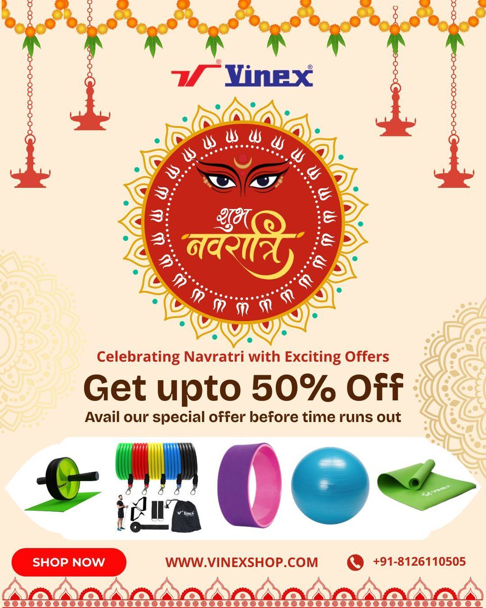 vinexshop's tweet photo. ✨ Celebrate this Navratri with unbeatable deals! ✨
🎉 Happy Navratri Sale at Vinexshop 🎉
🏋️‍♂️ Up to 50% OFF on Vinex Sports &amp; Fitness Products!
🔥 Don’t miss out – elevate your fitness game today!
👉 Shop now: https://t.co/96Zs62XU1U
#HappyNavratri #VinexShop #NavratriSale https://t.co/A5JXYt5Z96