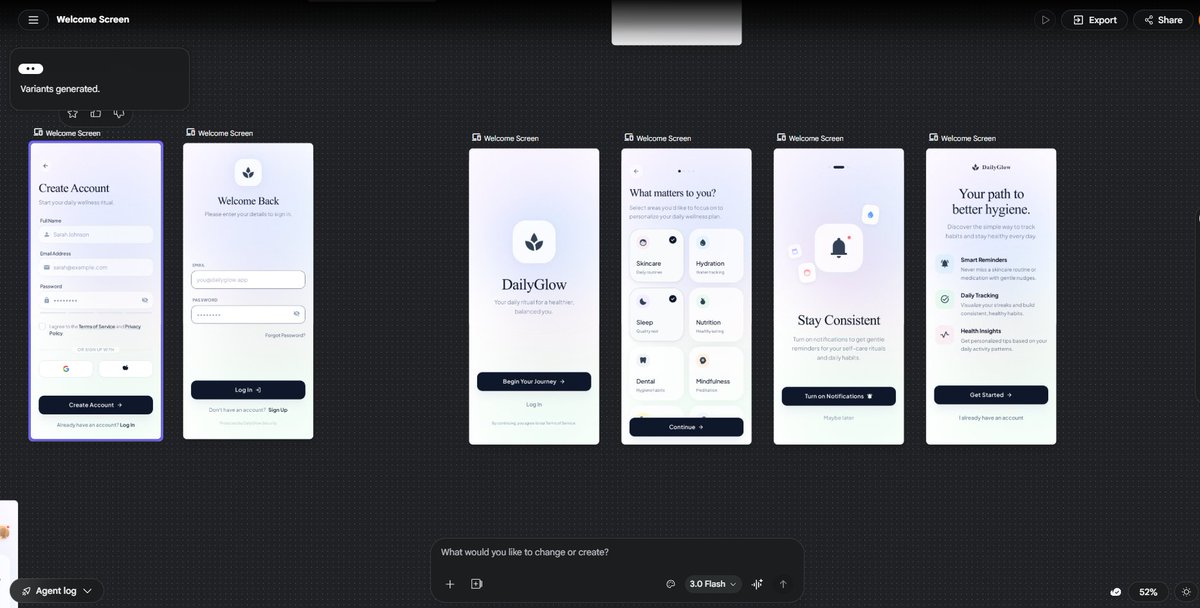 prfkct's tweet photo. >generates better UI concept for developers who design with code ( great for vibe coders ) 
>UI generations are 50/50 hit and miss depends on prompting skills
>gemini is god tier at frontend but not in this app
>it has a consistency problem/ hallucantes after 10-15 screens 
>0 design knowledge will miss the tab bar and other essentials UX details