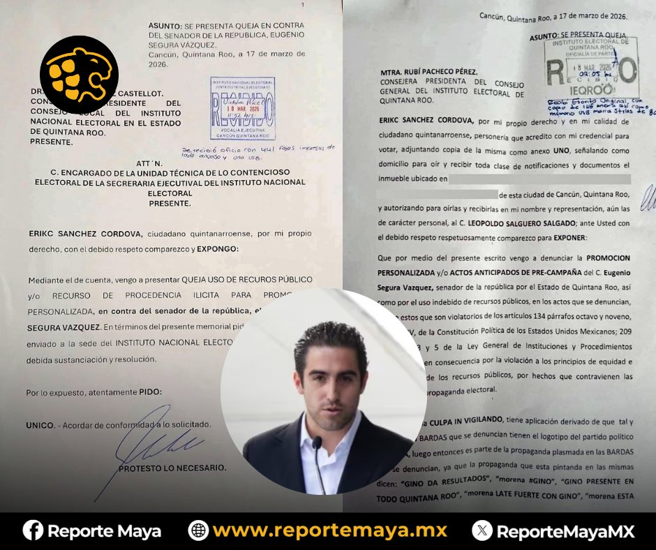 ReporteMayaMX's tweet photo. #reportepolitico #QuintanaRoo
#Cancun | Fundadores de @PartidoMorenaMx denuncian al senador @GinoSeguraV por actos anticipados de campaña y uso de recursos de procedencia ilícita
https://t.co/CpQ1Wc9psb
@Claudiashein @MaraLezama https://t.co/vxBzKzSp0x
