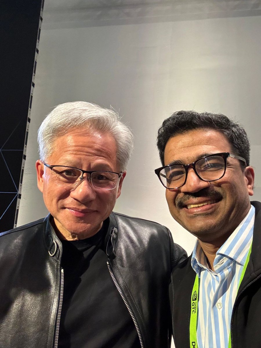 YottaInfra's tweet photo. At the @NVIDIAGTC 2026, people making the headlines catch up.
Jensen Huang and Sunil Gupta sharing the spotlight. With NVIDIA we have announced a $2 billion investment, we are deploying over 20k #Nvidia Blackwell Ultra GPUs creating one of Asia's largest AI #superclusters. https://t.co/xsDrhm3w0g