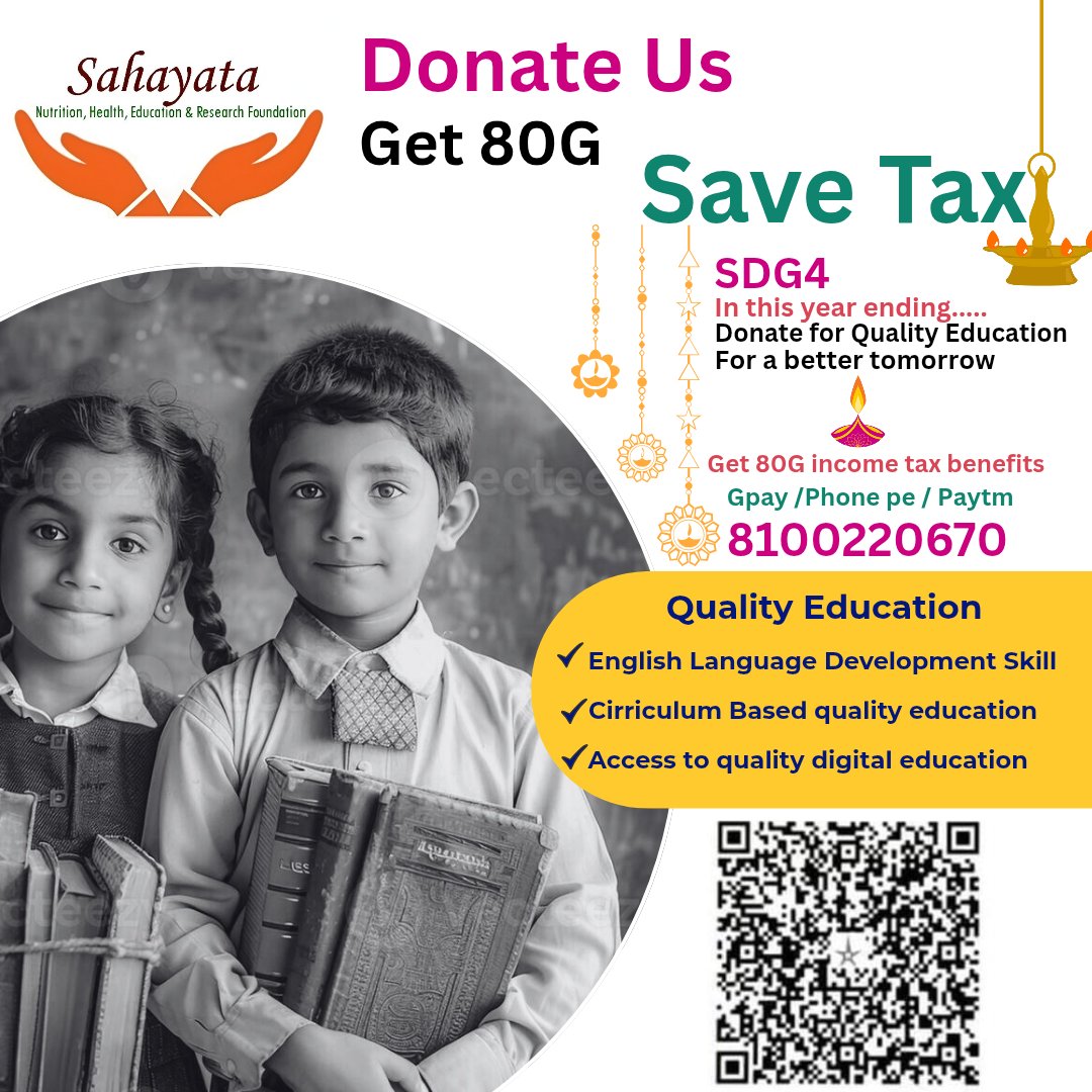 #YearEnd #DonateUs get #80G Income Tax Benefit. To provide #TakeHomeRation for #malnourishedChildren #Mothers #SDG3 #QualityEducation #SDG4 for #UnderpriviledgedChildren 
Sahayata Foundation 
A/C- 404760510000178
IFSC- BKID0004047
Gpay/Phone Pe / Paytm : 8100220670