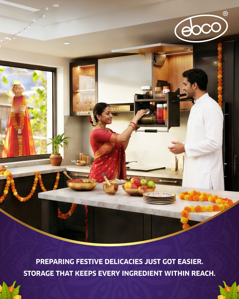 ebcohardware's tweet image. This Gudi Padwa, as festive dishes fill the kitchen with flavor, EBCO's smart storage ensures everything stays organised and accessible, because a well-planned kitchen makes every celebration effortless.

#Ebco #OrganisedSpace #SmartStorage #GudiPadwa  #Furniturefittings