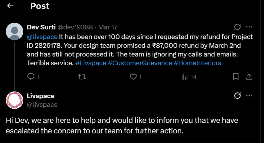 HarshHkrocks's tweet photo. @livspace @jagograhakjago @consaff I’m also seeing similar experiences from others regarding @livspace, which makes this even more concerning.

Hoping for a fair and timely resolution.

@jagograhakjago @consaff @CCPA_Official

#Livspace #CustomerGrievance #ConsumerRights https://t.co/Oaq41GDY5d