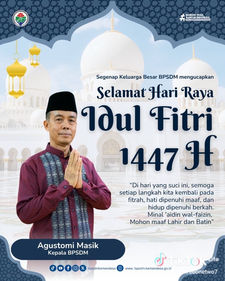 BULAN SUCI RAMADHAN segera berlalu, Segenap Pimpinan BPSDM Kemendesa PDT Mengucapkan Selamat Hari Raya Idul Fitri, Mohon Maaf Lahir dan Batin. 

<a href="/YandriSusanto/">Yandri Susanto</a> 
@KemensesnegRI 
@BpsdmKemendesa

#KementerianDesaPDT
#BPSDMKementerianDesaPDT
#BerkahSuciRamadhan
#IntegritasTPPKemenda