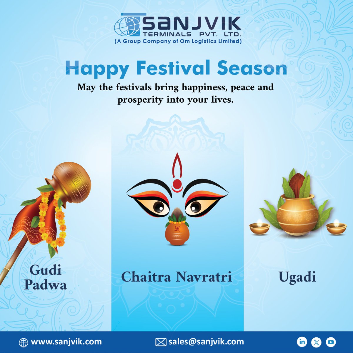 SanjvikTerminal's tweet photo. This festive season brings a time for positivity and new beginnings. May the days ahead be filled with happiness, good health and steady progress.

Sanjvik Terminals wishing you all a season of joy, peace and continued success. Happy Festival Season!

#SanjvikTerminals #Navratri https://t.co/jP2ntOHA5n