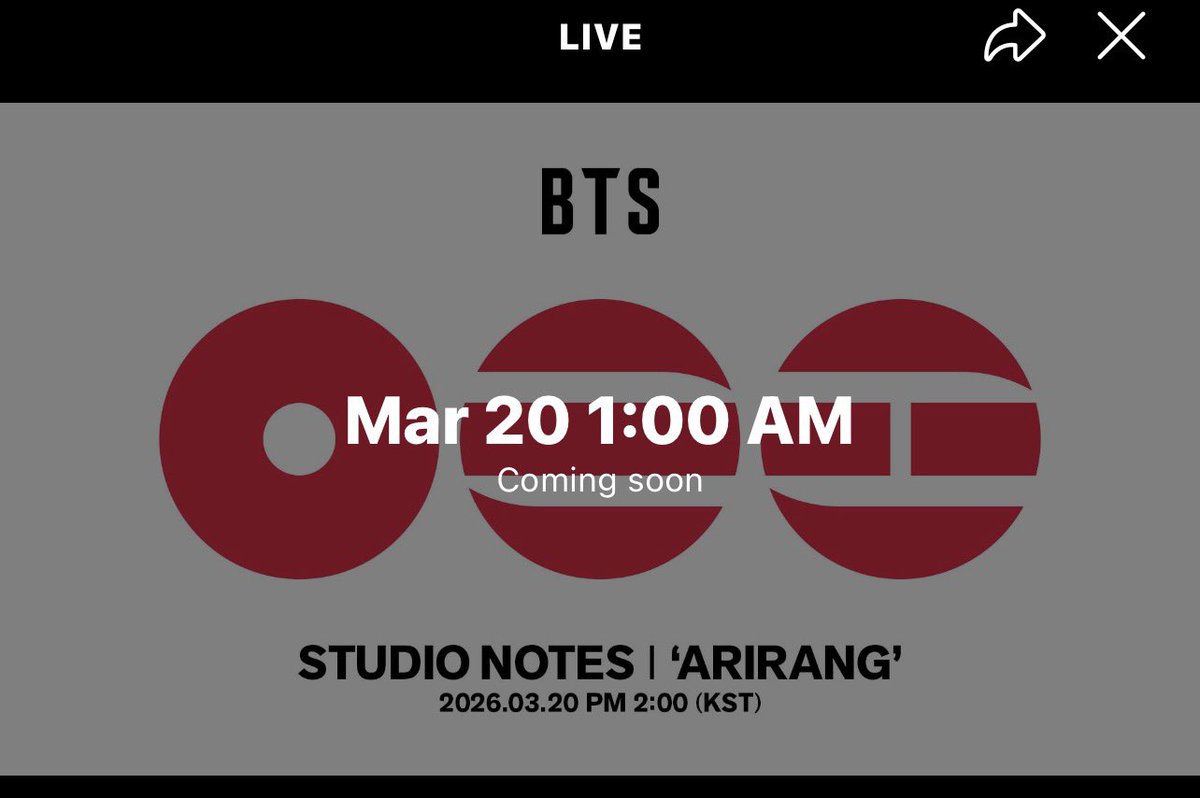 beyond_ARMY_'s tweet image. BTS Studio Notes | ‘ARIRANG’

March 20, 2026
1am EST
2pm KST

🔗 weverse.io/bts/live/1-171…

raise your hand if you are #TeamNoSleep 🙋🏻‍♀️

#BTS_ARIRANG #BTS_SWIM