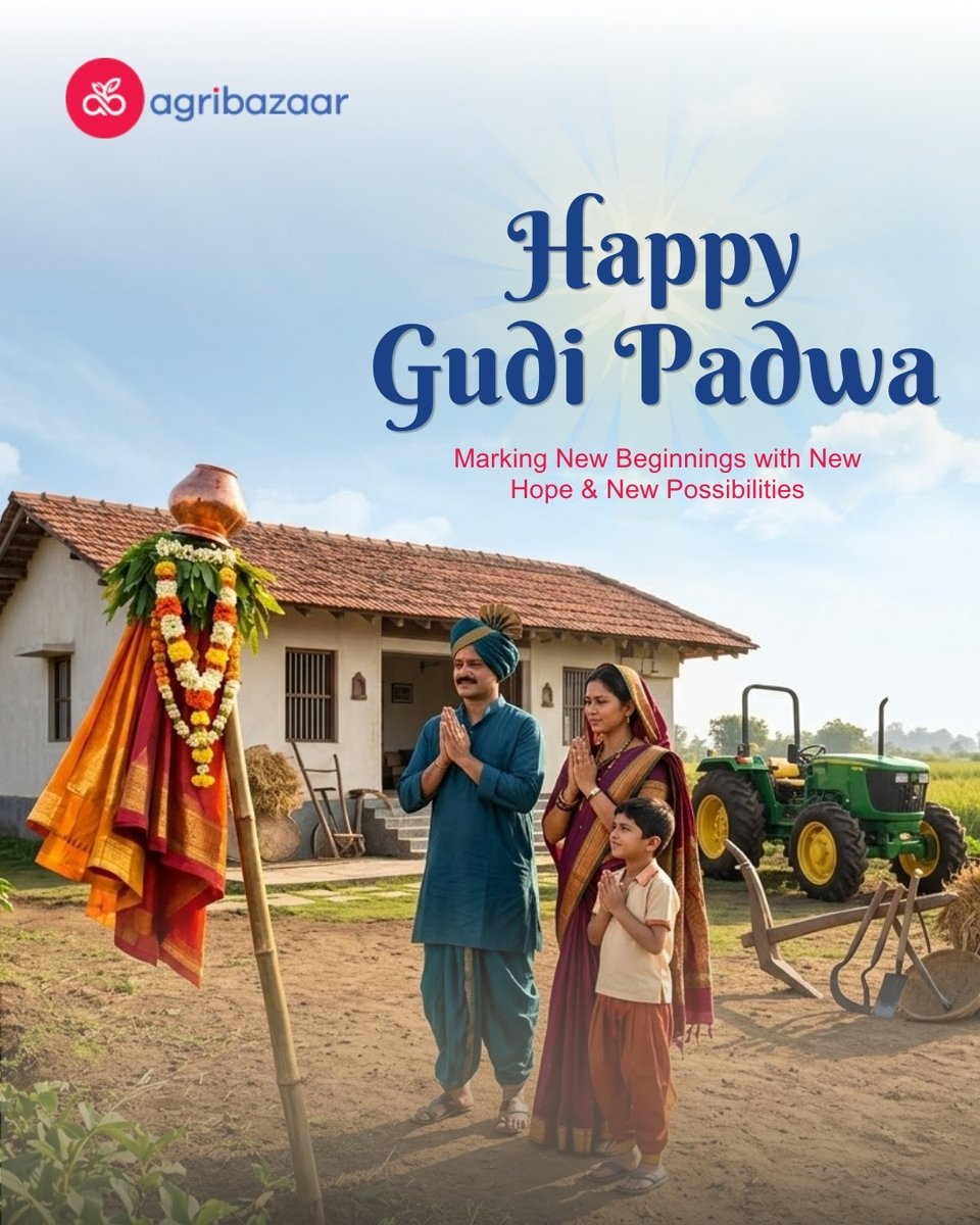 AgribazaarA's tweet image. Wishing you a Gudi Padwa filled with new beginnings, renewed hope, and moments that bring joy and prosperity. May the year ahead rise as high as the Gudhi, bringing positivity and success your way.

#GudiPadwa #NewBeginnings #FestiveSpirit #Prosperity #agribazaar