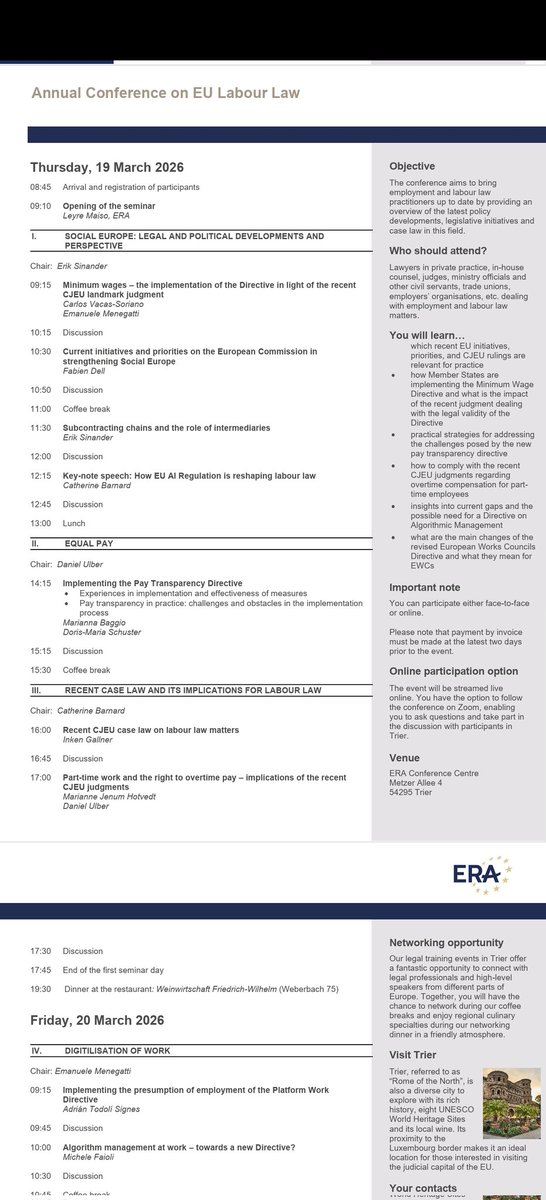 TodoliAdrian's tweet photo. Tomorrow Friday 20th I ll be in Treveris (Germany) in the Annuan conference on EU labour law speaking on platform work Directive amd the legal employment pressumption
See you there!
The full report in comments https://t.co/m0CvNt2E2P