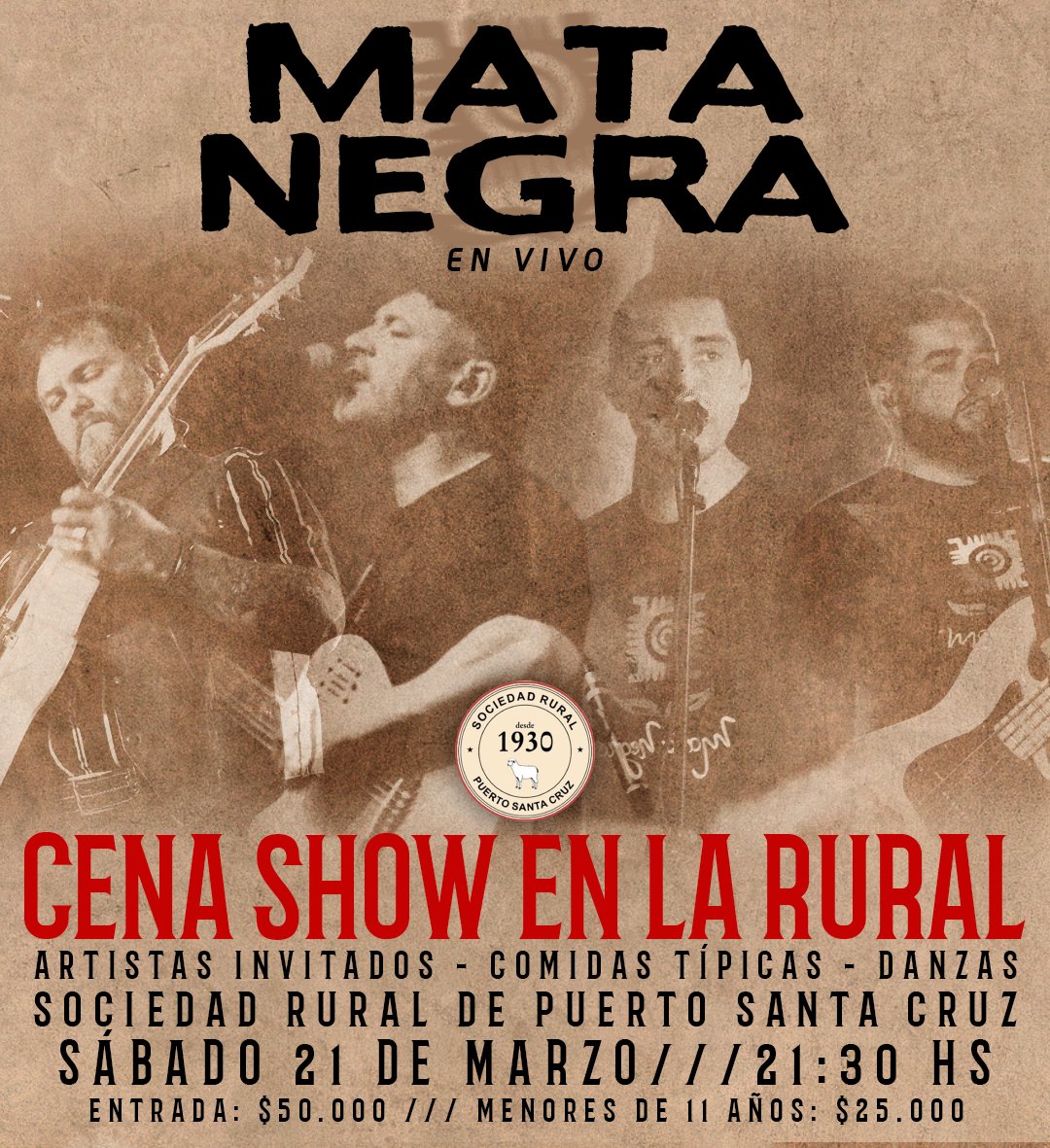 MataNegraOK's tweet photo. SE VIENE LA CENA SHOW EN LA RURAL 🍲💃🏻🎸

Los esperamos este sábado 21 de marzo en la cena show que se llevará a cabo a las 21:30 hs en la rural de nuestra localidad junto a varios artistas.

🎟️Entrada: $50.000.
🎫Menores de 11 años: $25.000.
📞Contacto: 2966445879 https://t.co/2jlKSpiA9B
