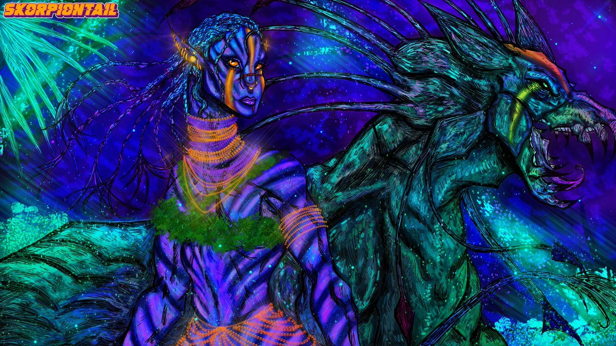 SkorpiontailD's tweet photo. Made a Navi oc! Her name is ' Natiya ' & she is bonded with a thanator named ' Kalu ' & she is part of the omaticaya. #AvatarFireAndAsh #Navioc #Avataroc #Digitalart #Procreate #AWOW https://t.co/hKNxU84jqY