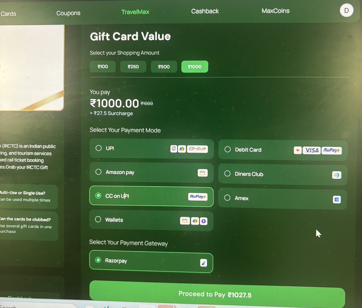 itsdeepesh's tweet photo. @CatchMeAbhiOrb This is the option I see and then purchase this gift card. https://t.co/4UiAMiHysB
