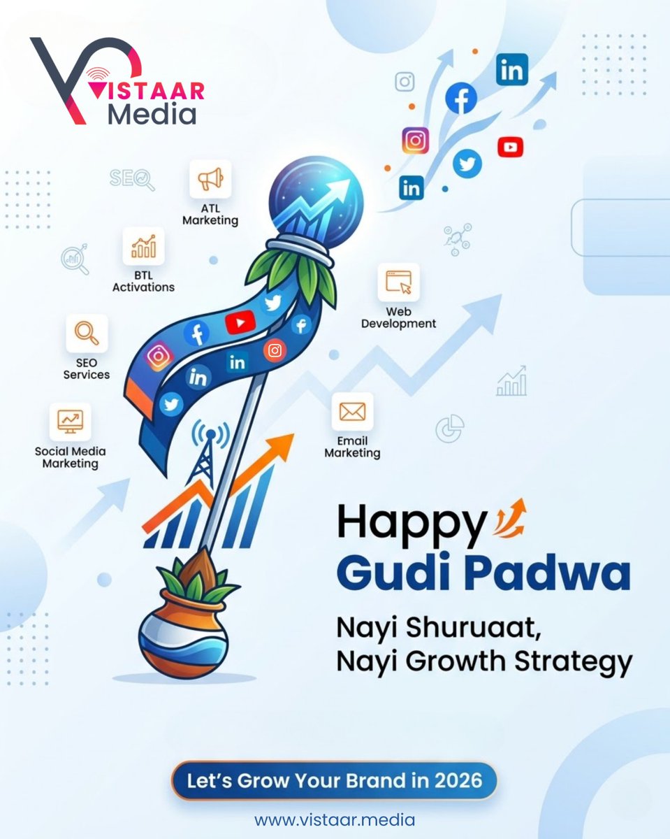 DdayPlanner's tweet photo. May this auspicious day bring abundance and success to your business. Let’s weave a new growth story with strategies that work.
​Happy Gudi Padwa from the team at Vistaar Media! 🚀✨
​#GudiPadwa #BusinessSuccess #VistaarMedia #DigitalTransformation #2026Growth https://t.co/3KVXuAmXgg