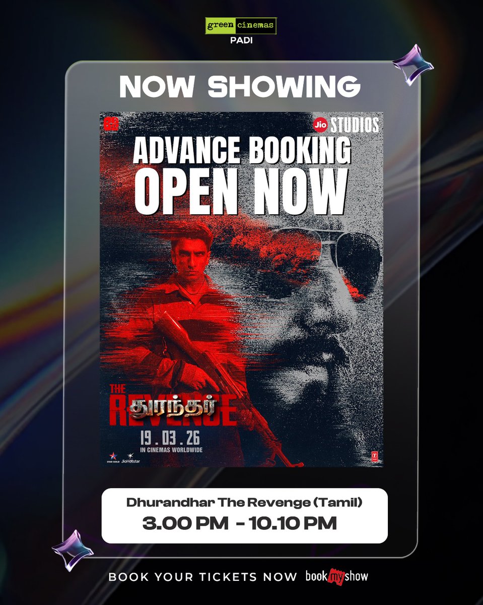 greencinemas_'s tweet photo. 🔴 Dhurandhar The Revenge

Guns ready.
Game on.
Revenge has a new face… 🔥💣

Mass moments loading… 💥

Now roaring at Green Cinemas, Padi

🎟️ Book Now: https://t.co/VvZj5evMgK

#Dhurandhar #RevengeMode #NowShowing #GreenCinemas https://t.co/uUrHHIRBYC
