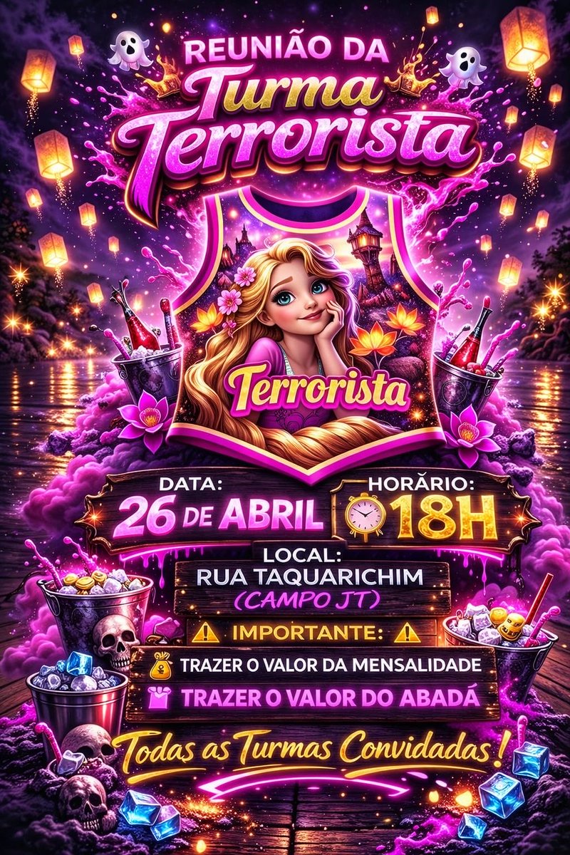 dia 26 de abril convidamos vocês p fazer parte do nosso “bolinho” rs. 

todas as turmas convidadas! 🔥
lembrando q vamos ter a 2• edição abadá 😅

#TERRORISTA