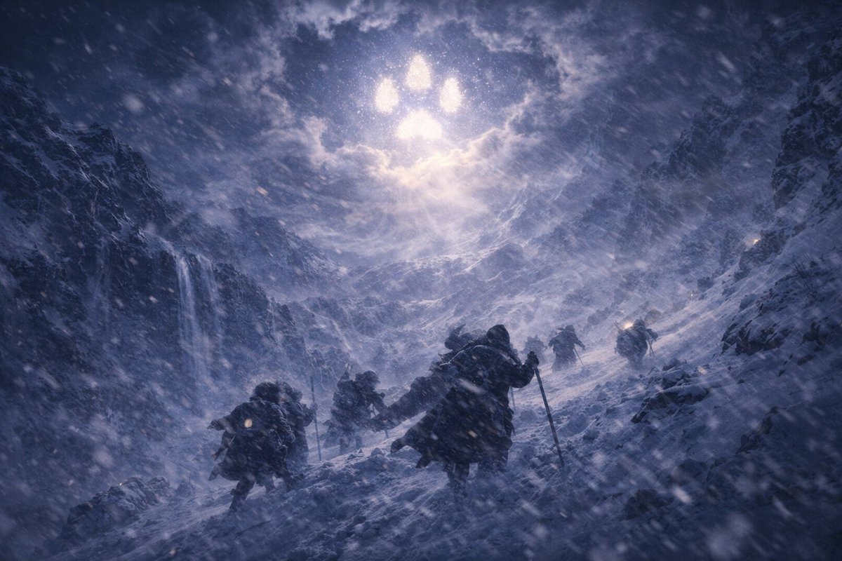 realDogenera's tweet image. Woof! Crossing the Misty Mountains, prophecy sharpens like frost—Dogenera’s paws leave tracks where storms once ruled. 🐕❄️⛰️✨ #Dogenera #Dogeneration #Doge #elonmusk #prophecy #LOTR #Tolkien