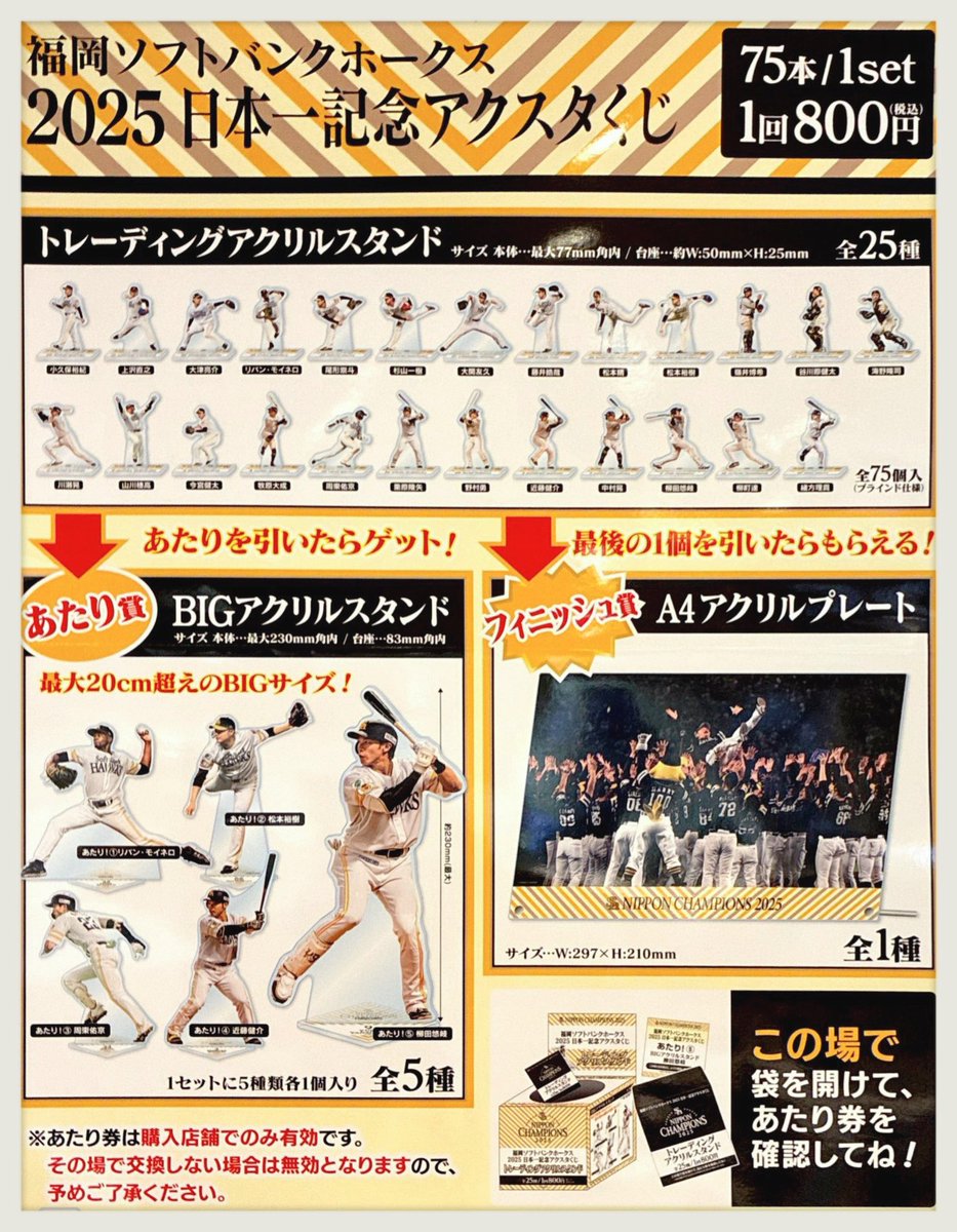 💫くじ予告💫 『福岡ソフトバンクホークス 2025日本一記念アクスタくじ