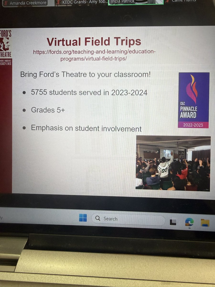 AmandaCree307's tweet photo. What a great session with Tricia Patrick and Ford’s Theatre. This is such a great resource for lesson plans, virtual field trips, and civic engagement activities! 
@KEDCGrants @Promise_Leaders https://t.co/tA4qTnwpPo