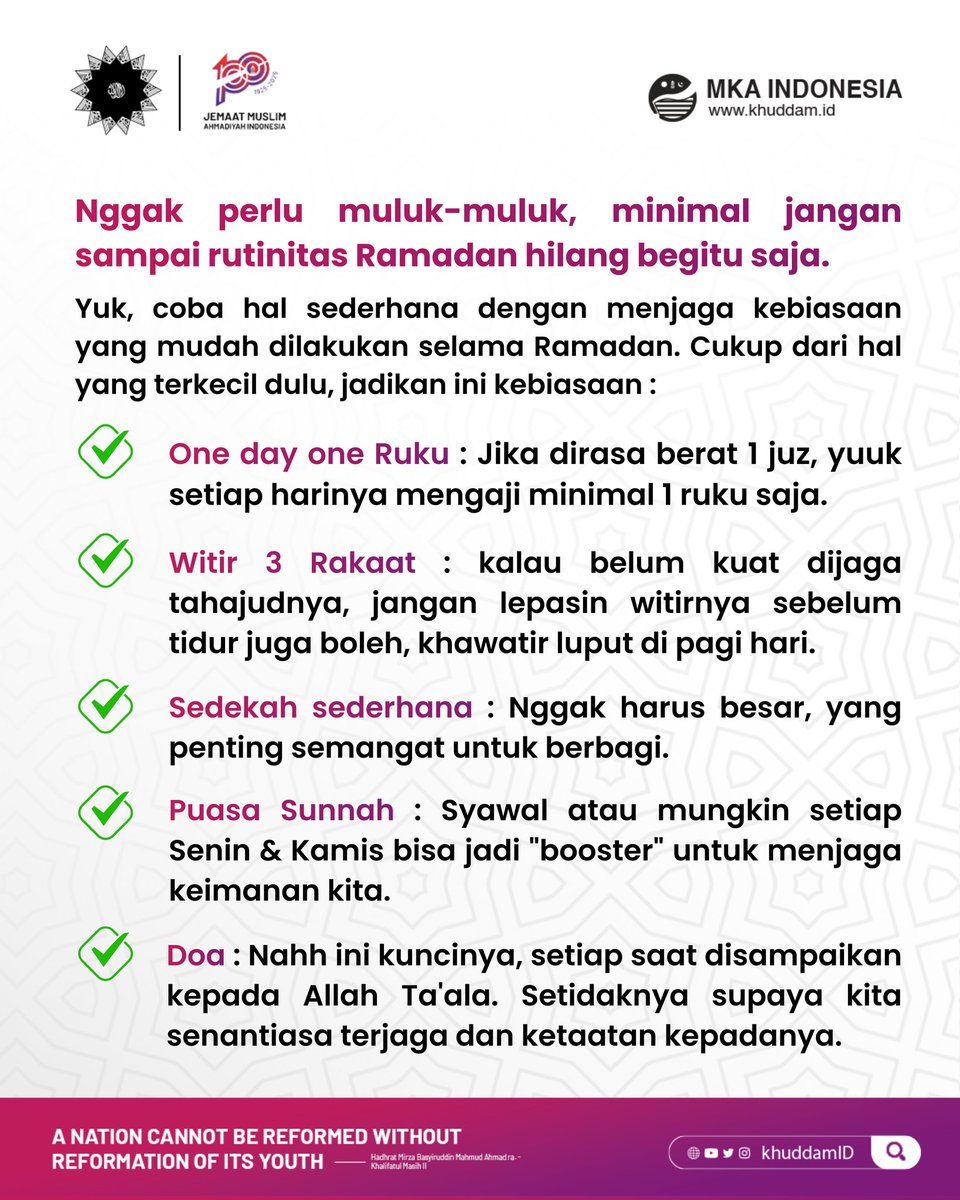 khuddamID's tweet image. RAMADAN BERLALU, JANGAN SAMPAI BERKAHNYA IKUT BERLALU! ✨🌙
yuk kita sama-sama jaga semangat dan konsistensi ibadah kita, biarpun Ramadan udah lewat. 💪
​Tag temen kamu yang butuh booster iman pasca Ramadan!
​#ramadanpergi #ramadanlalu #berkahramadan #ibadahkonsisten #ritmeibadah