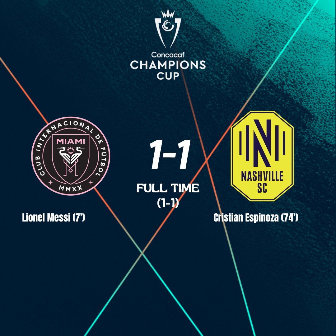 2026 CONCACAF Champions Cup
Round of 16

FULL TIME

Inter Miami🇺🇸 1-1 🇺🇸Nashville SC

Aggregate: 1-1

<a href="/NashvilleSC/">Nashville SC</a> advance to the Quarterfinals due to the away goals rule

#Concacaf #Concachampions