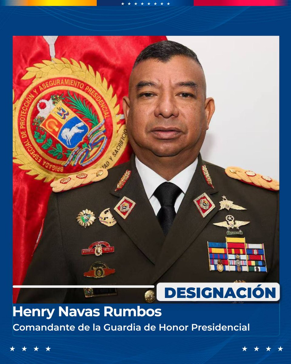 aledavila28's tweet photo. La presidenta encargada Delcy Rodríguez al GD. designa a Henry Navas Rumbos como nuevo Comandante de la Guardia de Honor Presidencial.

#Cambios #NuevoMinistro #GHP https://t.co/6BrjPvmyte
