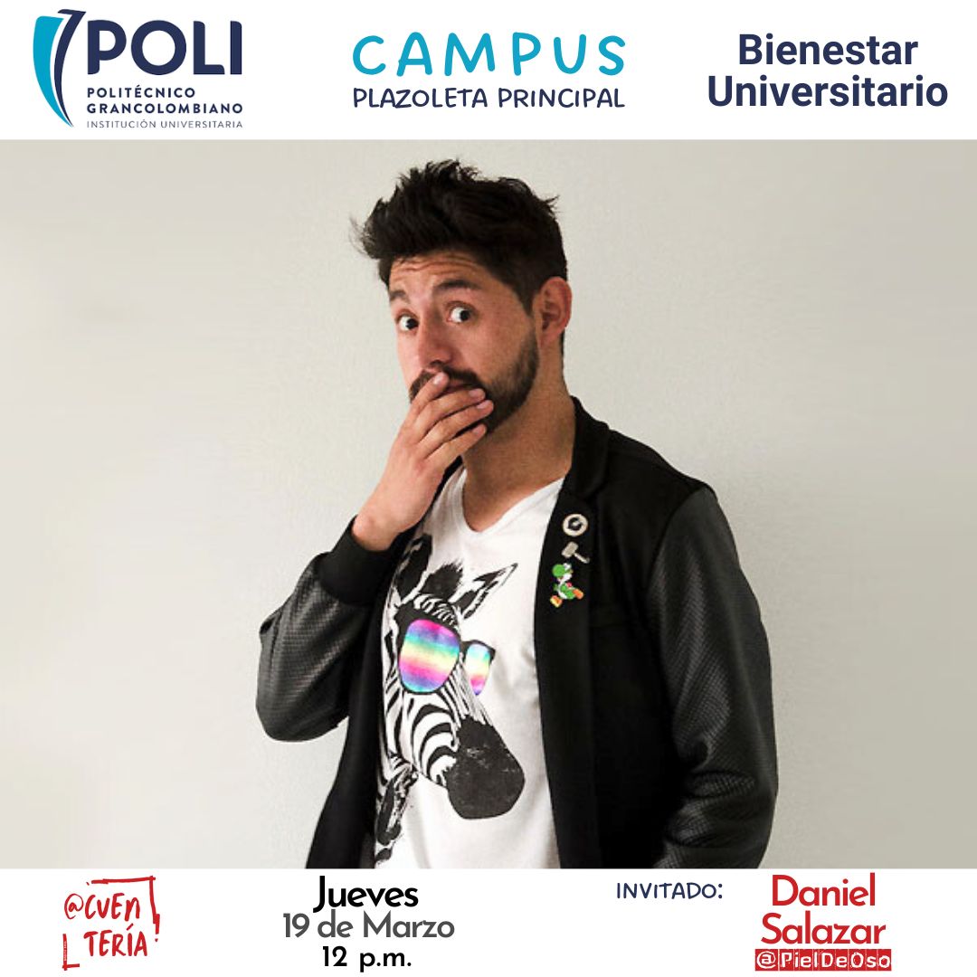 Este #Jueves de #Cuentería 🎭 en @PoliGran con <a href="/PieldeOso_/">Daniel Salazar Piel de Oso</a> 

🗓️ Mar 19

📍 Campus
🕛 12 pm

Inv: Bienestar
Org: <a href="/Cuenteria/">Cuentería</a>

#Cuentos #Historias #Cuenteros #NarraciónOral #ArtesEscénicas #Teatro #Bogotá #PoliGran #Politécnico