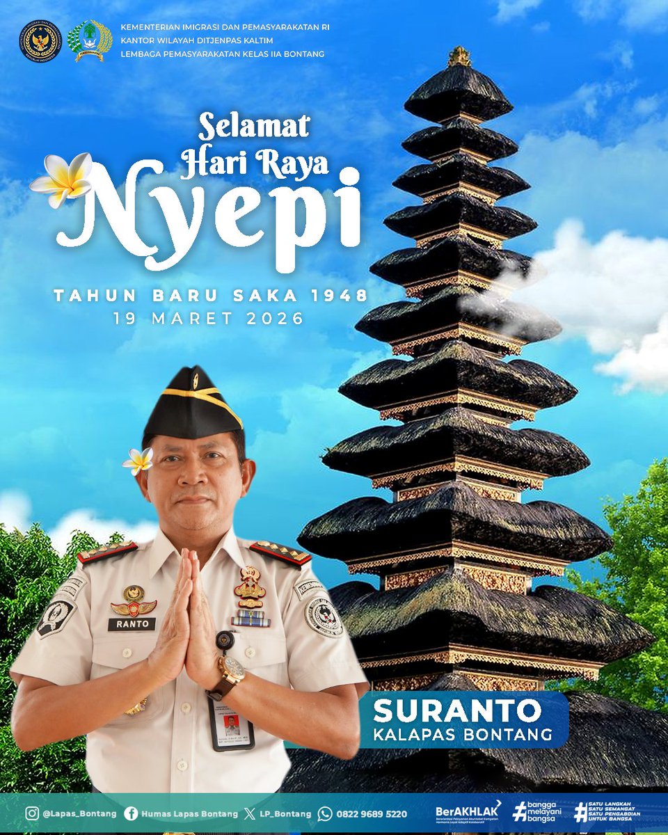 LP_Bontang's tweet image. Keluarga Besar Lapas Kelas IIA Bontang menyampaikan selamat Hari Raya Nyepi Tahun Baru Saka 1948

#Kemenimipas
#GuardandGuide
#ImipasPrima
#Ditjenpas
#Pemasyarakatan