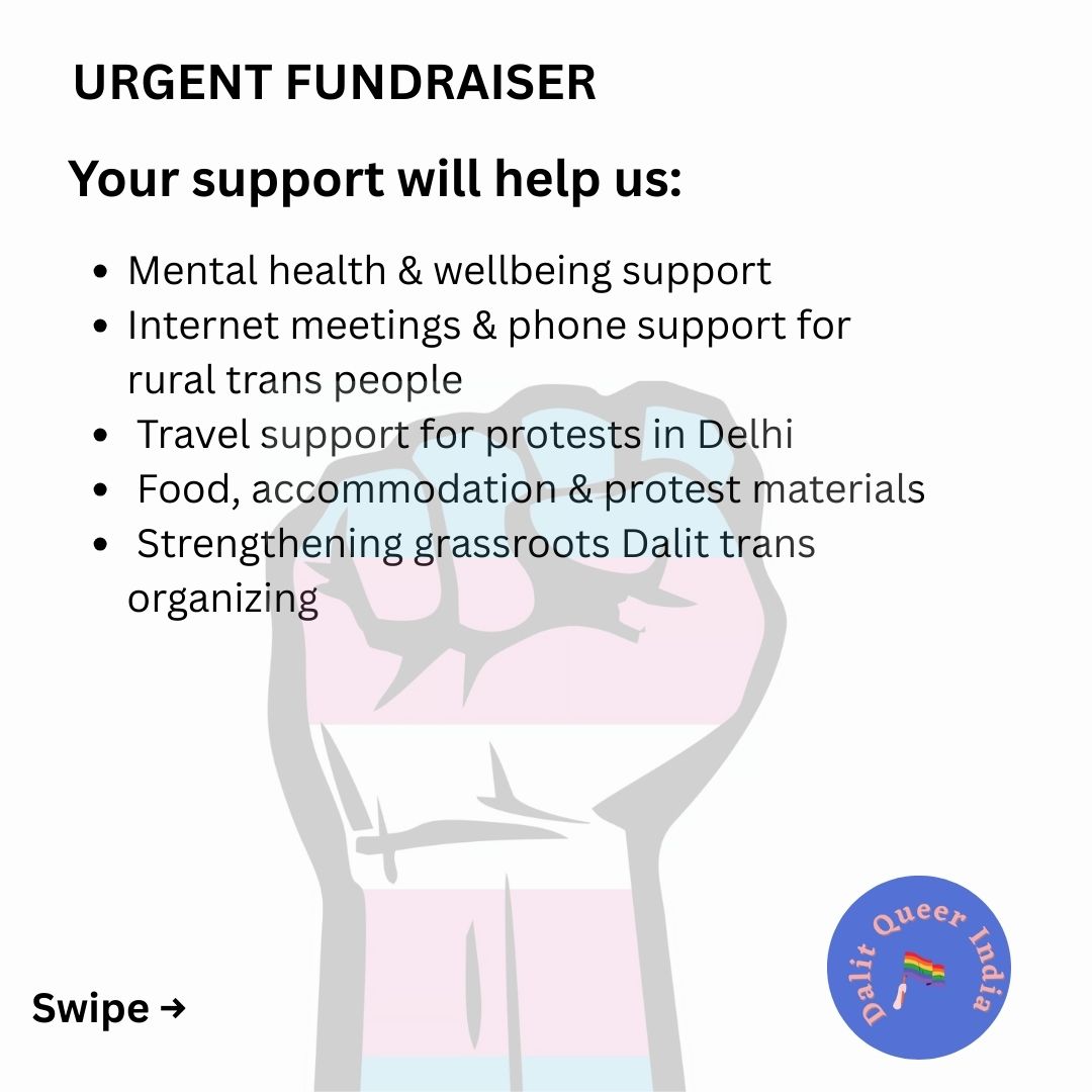amitsureman's tweet photo. Urgent Fundraiser: Dalit Trans 
DQI raising emergency funds for Dalit, Adivasi, Bahujan &amp; rural trans/non-binary folks facing distress from the Trans Amendment Bill 2026.
#horizontalreservation @priyankagandhi @YesWeExistIndia @DrLaxman_Yadav
#rejecttransbill2026 https://t.co/at33XoCwEi