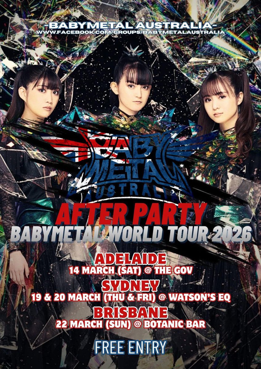 Come and join us again after the show! Straight accross the road from the venue at Watson's! 🦊🤘🍻

#BABYMETAL #Sydney 
#BABYMETALAUSTRALIA
#BABYMETALWORLDTOUR2026