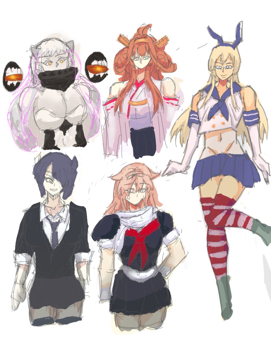 abyssal fleet, shimakaze, kongou, yuudachi, tenryuu (kantai collection)

#kancolle #kantaicollection #digitalart #drawing