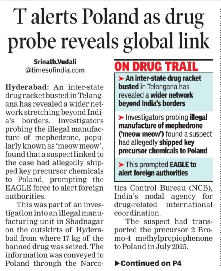 srinathvTOI's tweet image. #Telangana's EAGLE alerts #Poland as #drug probe reveals global link

@TOIHyderabad