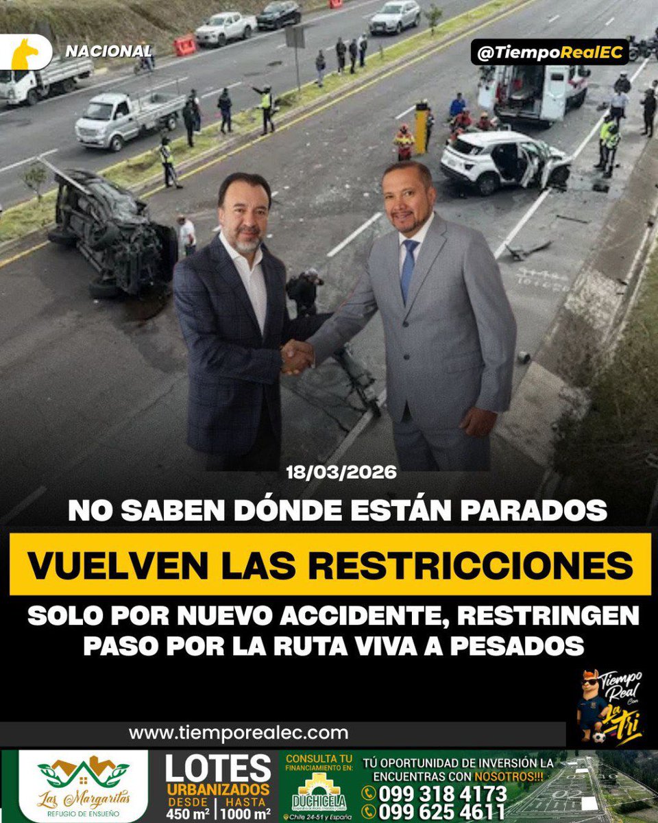 🆘.#ALERTA// TRÁNSITO DE QUITO EN MANOS DE INCOMPETENTES 

🚖 En el mes de enero de 2026 comenzó a regir la restricción de circulación vehicular para transporte pesado en la avenida Simón Bolívar y Ruta Viva, producto de la serie de accidentes de tránsito y muertos en esta vía.