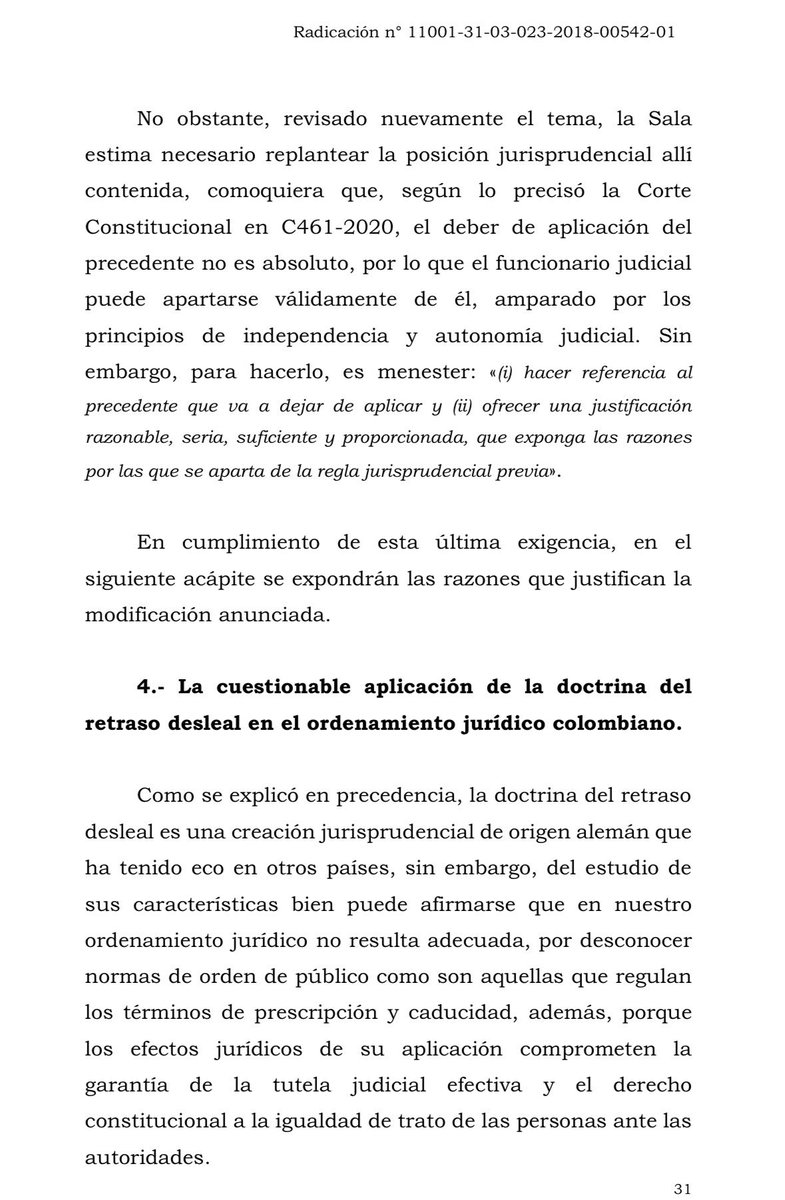marcoalvarezg's tweet photo. La Corte Suprema de Justicia (MS MP Guzmán), en sentencia de 17 de marzo de 2026, establece que la teoría del “retraso desleal” no es aplicable en Colombia y -en buena hora- recoge la postura que había expuesto en la sentencia  CSJ SC425-2024. https://t.co/0LMIGWBmeI
