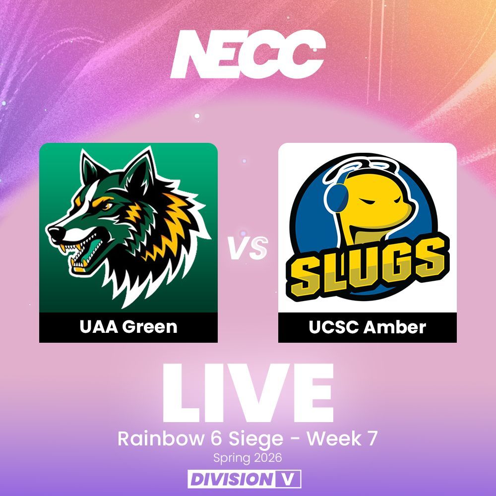 🚨 LIVE NOW 🚨 

Our late night Rainbow Six Siege clash between @uaaesports &amp; @sluggamingucsc is live now, click the link below to catch the action! 👇️ 

🔴 twitch.tv/necc2