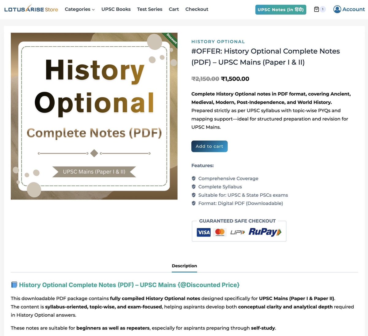 Lotus_Arise's tweet image. #OFFER: History Optional Complete Notes (PDF) – UPSC Mains (Paper I &amp;amp; II)

store.lotusarise.com/product/upsc-h…